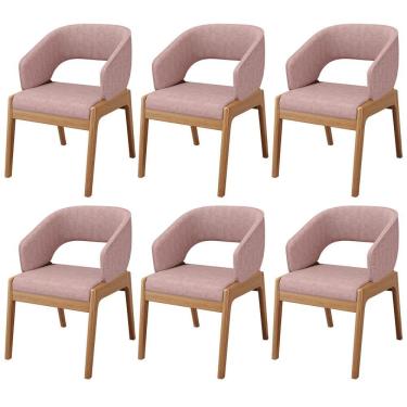 Imagem de Kit 06 Cadeiras De Jantar E Estar Living Estofada Lince L02 Linho Rosa - Lyam Decor