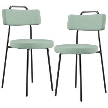 Imagem de Kit 02 Cadeiras Decorativa Estofada Para Sala De Jantar Barcelona L02 Linho Verde Menta - Lyam Decor