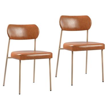 Imagem de Kit 02 Cadeiras Sala de Jantar Lavínia Estofada Base Champagne Couríssimo Amarula - Desk Design