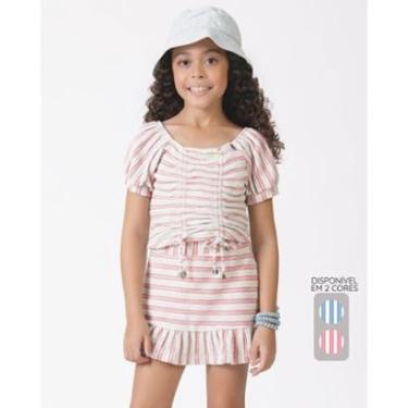Imagem de Conjunto menina fresquinhoverão elegante leve casual estiloso - Azul e Rosa - Menina 4 a 14 anos-Feminino