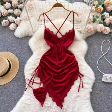 Imagem de Vestido Mini Sexy Vermelho Com Ruches, Sem Mangas, Costas Descobertas,