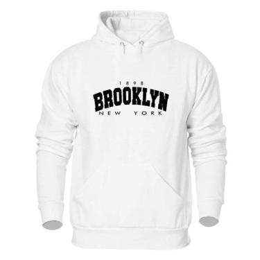 Imagem de Moletom Agasalho Plus Size Canguru Flanelado Confortavel Estampa Brooklyn Com Capuz Ajustavel-Masculino