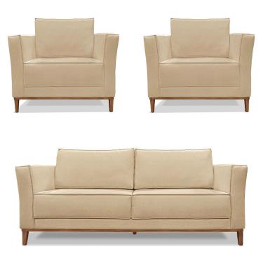 Imagem de Kit 2 Poltronas E Sofá 2 Lugares 1,70m Dourado Pés Castanho