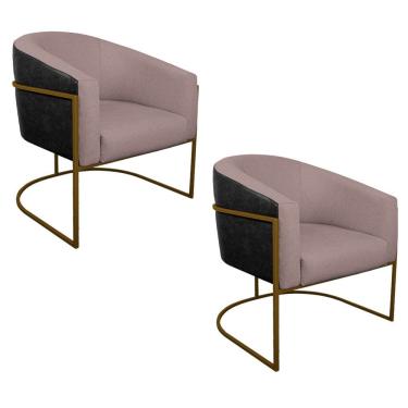 Imagem de Kit 02 Poltronas Base De Ferro Dourado Factor Preto E Rosê