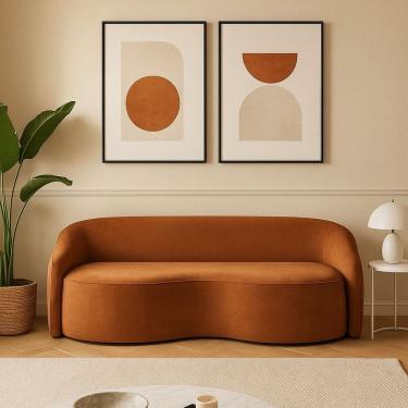 Imagem de Sofá Curvo 2 Lugares 240cm Boucle Alonso Terracota