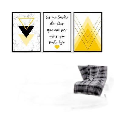 Imagem de Kit 3 Quadros Decorativos Eu Lembro Amarelo 34x23cm