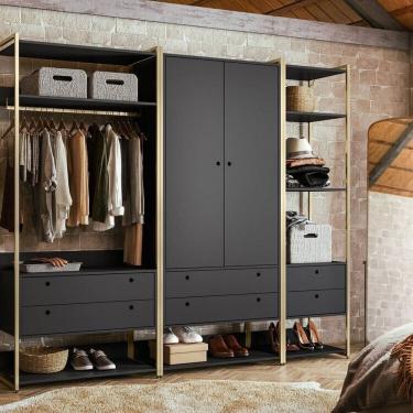 Imagem de Guarda-Roupa Closet Casal com Cabideiros 2 Portas 6 Gavetas 232cm Preto