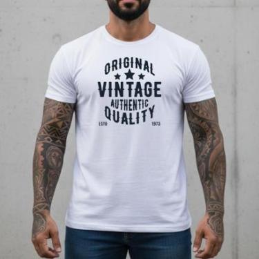 Imagem de Camiseta Masculina Vintage Authentic Algodão Penteado Estampa Retrô Casual Lifestyle Urban Conforto-Masculino