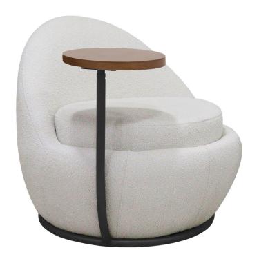 Imagem de Poltrona Kaira Mesa Lateral Direita Base Fixa Preto Bouclé Creep Off White - Nexta Casa