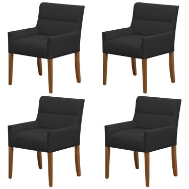 Imagem de Kit 4 Cadeiras Para Mesa De Jantar Angel Base Madeira Corano Preto - Nexta Casa