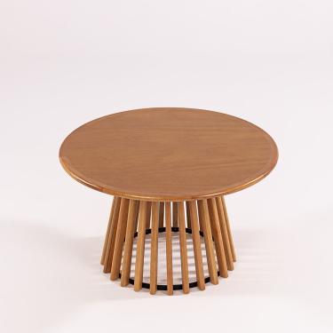 Imagem de Mesa de Centro Dover Redondo Madeira Maciça 80CM Marrom Estilo Moderno Acabamento Verniz