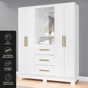 Imagem de Guarda Roupa Capella 4 Portas 3 Gaveta Branco Neve/ Branco Neve