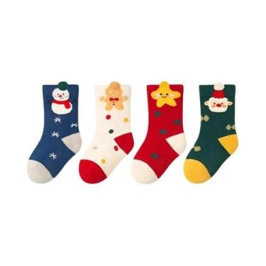 Imagem de Meias De Natal Para Crianças, 4 Pares, Outono Inverno, Estilo Cartoon,