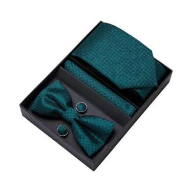 Imagem de Conjunto De Gravata Borboleta, Abotoaduras E Lenço De Bolso Prateado C