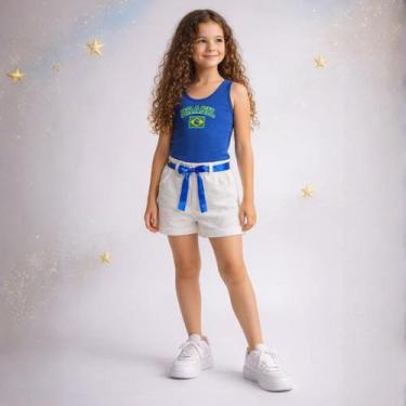 Imagem de Conjunto Infantil Menina Brasil Copa Body e Shorts Azul Branco Verde A