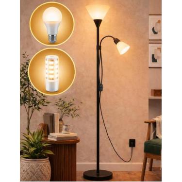 Imagem de Luminária Chão 177cm Piso Articulada Dupla + 2 Lâmpadas Pedestal Colun