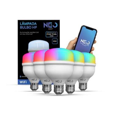 Imagem de Kit 5 Lampada Led Smart Wifi 2.4GHz Bulbo Hp 20w 2700K/6500K RGB E27 1