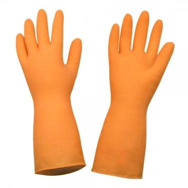 Imagem de Luva de Borracha para Limpeza Geral Casita em Látex Natural Texturizada para Uso Doméstico Laranja Imporiente