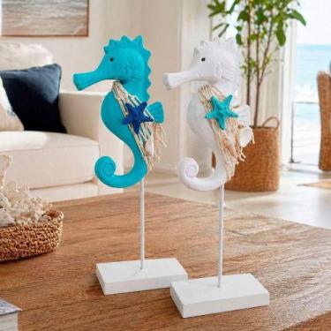 Imagem de Enfeite Cavalo Marinho para Decoração Estilo Praia Kit 2 Peças em Made