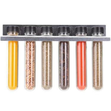 Imagem de Porta Condimentos Plástico Com Suporte De Parede Cozinha Com 6 Tubetes