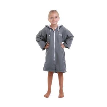Imagem de Roupão Infantil Natação Parka Capuz Praia Poncho Best Fit, G1, Cinza