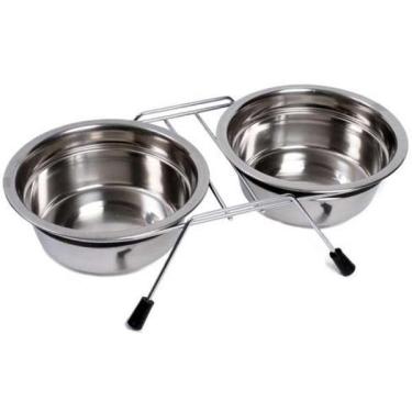 Imagem de Comedouro e Bebedouro Meau Duplo Inox para Cães e Gatos - 236 mL