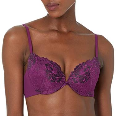 Imagem de Maidenform Sutiã com aro, o melhor sutiã push-up com tecnologia Wonderbra, sutiã com acabamento em renda suave com bojos push-up, Roxo veneziano/preto, 40C