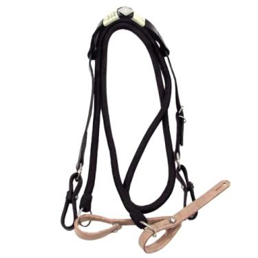 Imagem de Cabeçada e Rédea Para Cavalo Preta Trançada Aplique Zamac Losango
