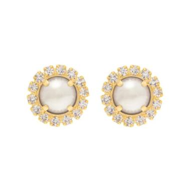 Imagem de Brinco Rommanel Banhado A Ouro Redondo Com Pérola E Cristais 524288