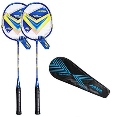 Imagem de HiXB Conjuntos de raquete de badminton duplo Os itens de terno para casal incluem 2 racket/3 Badminton/bolsa portátil adequada para adultos presentes infantis (rosa azul), azul