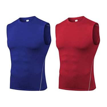 Imagem de UNeedVog Camiseta regata de compressão masculina 2 pacotes fitness sem mangas camisa de compressão baselayers colete de corrida, Cor 2, Small