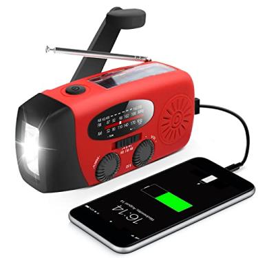 Imagem de Rádio manivela manual de emergência com lanterna LED para emergência, Rádio meteorológico portátil AM/FM NOAA com carregador de telefone banco de energia de 2000 mA