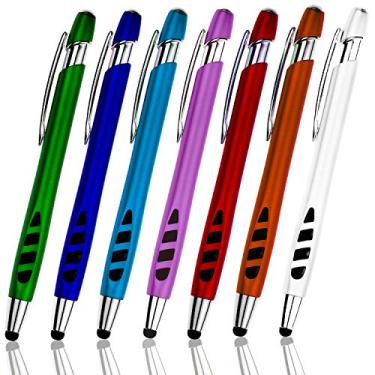 Imagem de Caneta Stylus para telas sensíveis ao toque e canetas de escrita, com ponta stylus sensível – 2 em 1, para o seu iPad, iPhone, Kindle, Nook, Samsung Galaxy, tablets e telefones – cores sortidas de barril, tinta preta, pacote com 7