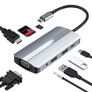 Imagem de Hub USB C BorlterGramp, 8 em 1 multiportas USB C Dock USB C Dongle com 4K HDMI, porta adaptador VGA, 100W PD, USB 3.0 e USB 2.0, leitor de cartão SD/TF, porta de áudio de 3,5 mm para MacBook, XPS, e mais