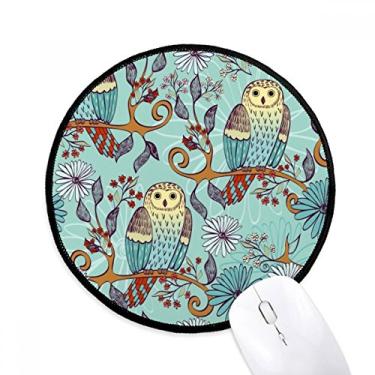 Imagem de DIYthinker Flor azul coruja proteger animal amante de animais mouse pad desktop escritório tapete redondo para computador