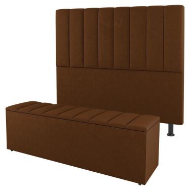 Imagem de Cabeceira E Baú Cama Box Queen Cora 160cm Suede Terracota