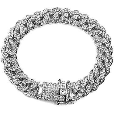 Imagem de Apzzic Pulseira de elos cubanos Miami banhado a ouro hip hop completo CZ Prong Diamond Bracelet com caixa de presente tornozeleira de elos cubanos para homens e mulheres, 8 inches, Aço inoxidável e