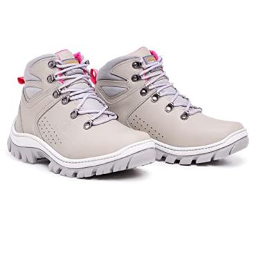 Imagem de Bota Masculina Feminina Coturno Arizon com CA em Couro Legítimo Palmilhas Gel Ortopédica com Selo de Segurança (Cinza/Rosa, br_footwear_size_system, adult, numeric, numeric_37)