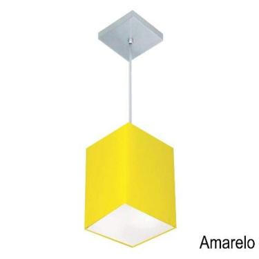 Imagem de Kit 3 Pendente Cúpula Tecido Quadrado 25/16x16 cm, Vivare Iluminação, Pendente4007/3 AM, Amarelo, Pequeno