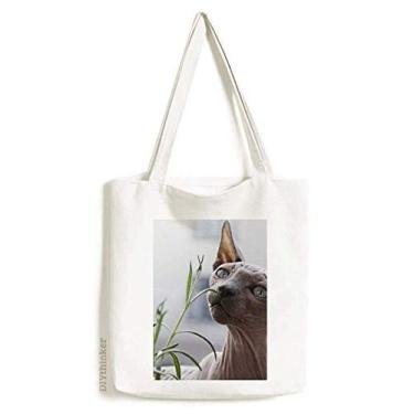 Imagem de Bolsa de lona com fotografia de gato fino cinza animal bolsa de compras casual bolsa
