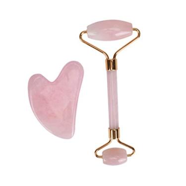 Imagem de EXCEART 1 Conjunto Natural Jade Stone Roller Ferramentas Gua Sha para Rosto Olhos Pescoço Corpo Músculo Aliviar Linhas Finas E Rugas