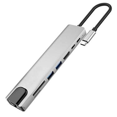 Imagem de lingqing Base de Expansão HUB 8 em 1, Divisor de Estação de Ancoragem USB 3.0, Conversor Tipo-C, Acessórios de Liga de Alumínio 5 Gbps 4K HDMI Tablets Conector de Rede