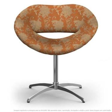 Imagem de Cadeira Beijo Floral Marrom E Laranja Poltrona Decorativa Com Base Gir