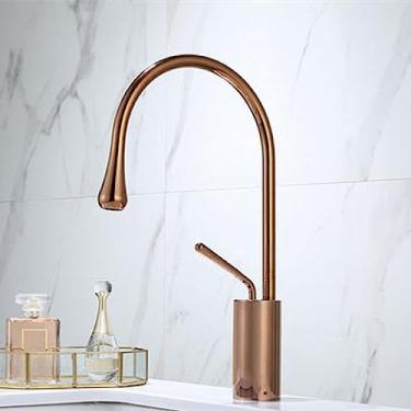 Imagem de Torneira do banheiro Ouro escovado Torneira da bacia Latão e mármore Torneira misturadora Torneira quente fria da pia Torneira do banheiro, 10, tamanho único