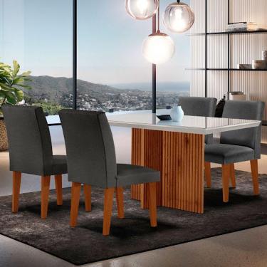 Imagem de Sala de Jantar Mesa Olimpia 120  MDF Vidro Canto Reto Com 4 Cadeiras Grecia