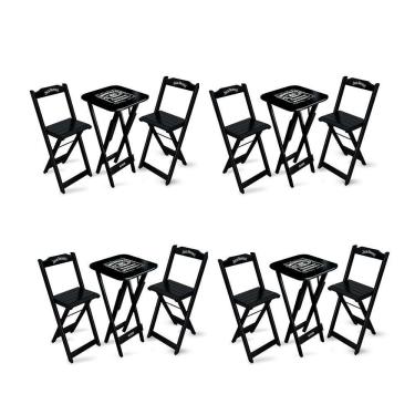 Imagem de Kit 4 Conjuntos De Mesa Bistrô Dobrável Jack Daniel`s Com 2 Banquetas De Madeira Preta - Cor: Preto
