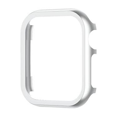 Imagem de BRART Capa de metal para Apple Watch Series 8 7 41mm 45mm capas de amortecedor de liga de alumínio para iWatch 6 SE 5 40mm 44mm capa protetora de moldura (cor: prata, tamanho: 45MM)