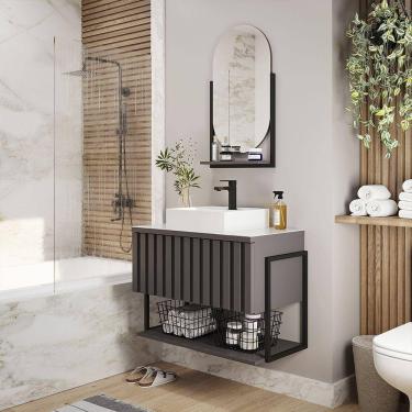 Imagem de Gabinete Suspenso com Cuba Frisê 80cm e Espelheira Ori Titânio MGM