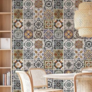 Imagem de Papel de Parede Adesivo Lavável Azulejo Português Marrom cozinha banheiro sala Viníl 3m