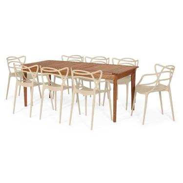 Imagem de Conjunto Mesa de Jantar Retangular em Madeira Maciça 186cm com 8 Cadeiras Allegra - Nude